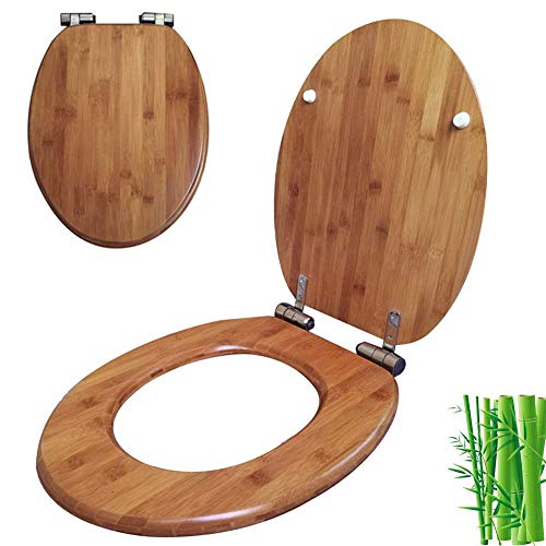 Couvercle de siège de toilette frein de chute abattant bambou robuste - 2