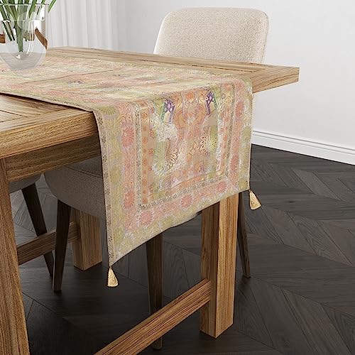 Image of Banarasi Brocade Silk Handmade Table Runner for Dining Table, Centre Table, Coffee Table 70 X 16 in Table Top Table Cloth Room Decor Runner (Grey)