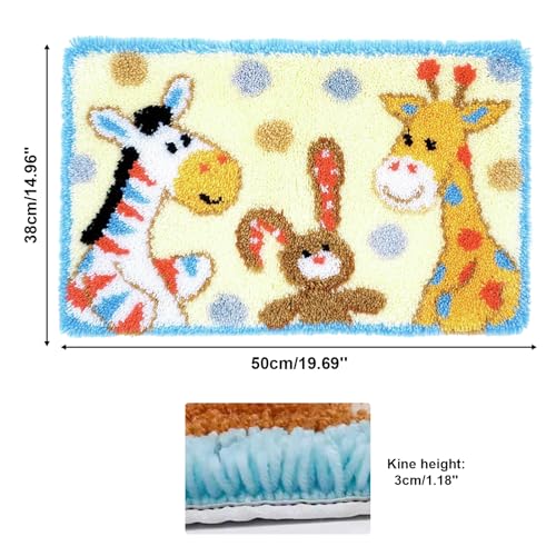 Image of kingsea Latch Hook Kits DIY Crochet Needlework Crafts Color Printed Rug Cover Cushion Carpet, Latch Hook Kits for Adults Teen Home Decoration, Giraffes - 20 inchX 15 inch