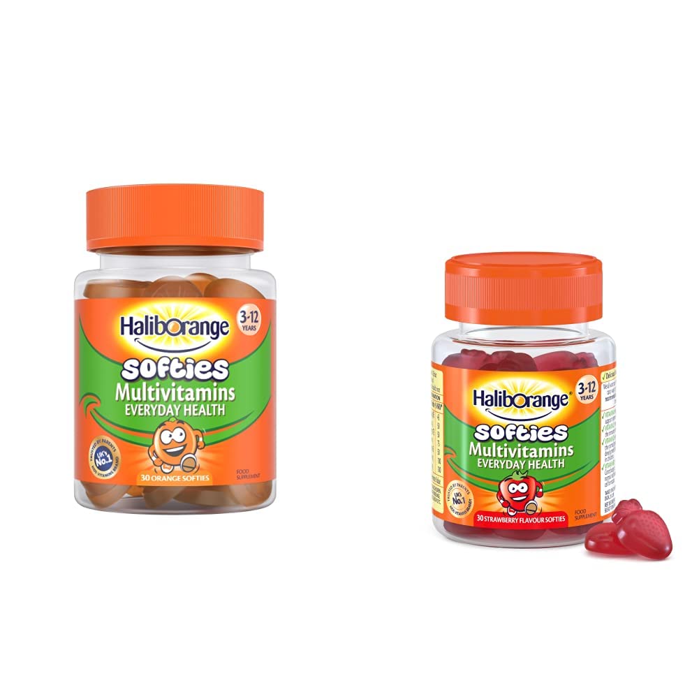 HaliborangeKids Orange Multivitamin Softies 30 & Kids Multivitamins Strawberry Softies, 30 Each