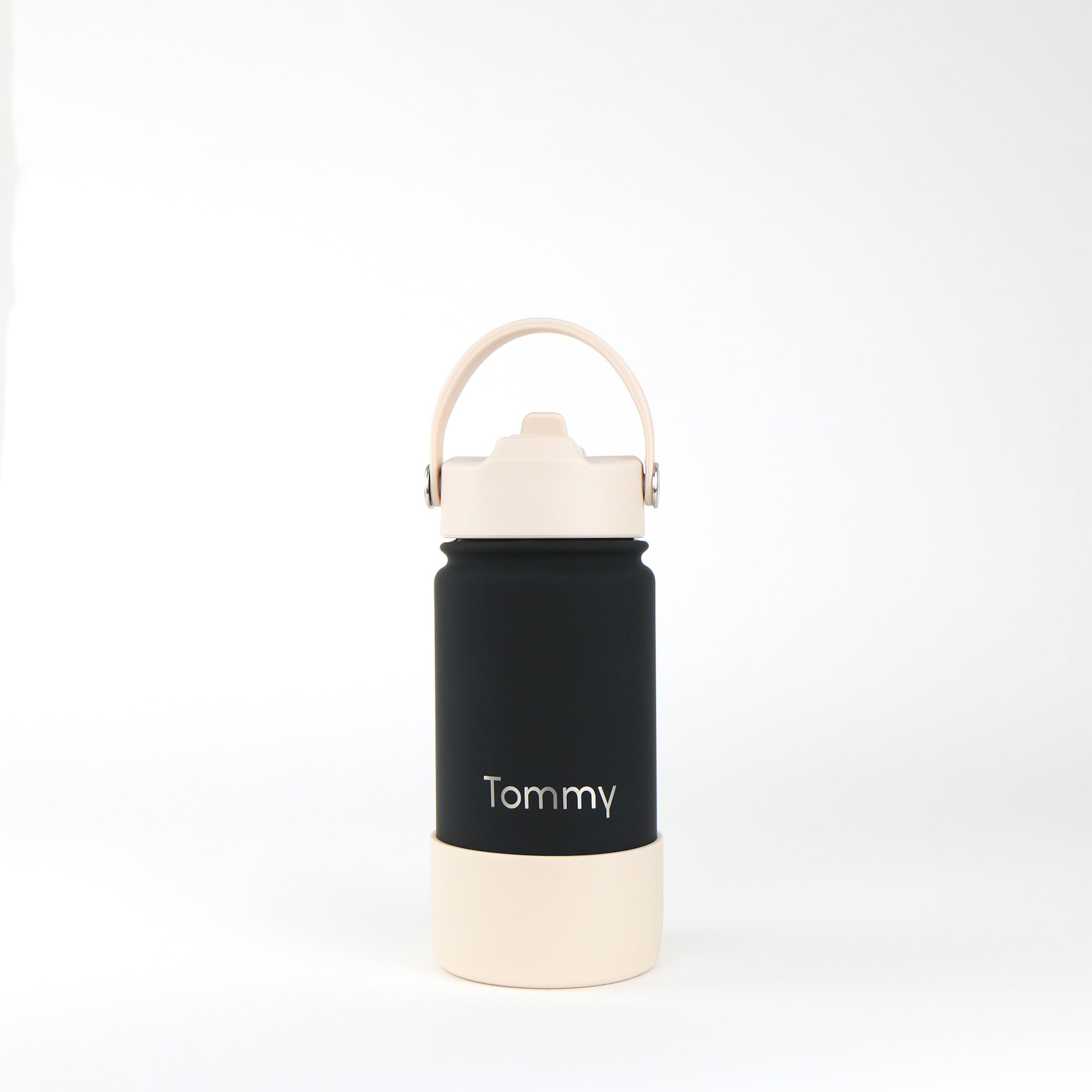 cribstar Personalised Water Bottle, Insulated Stainless Steel, Straw Lid, Laser Engraved Name, BPA Free, Leakproof (Black [Horizontal Engraving], 14oz/400ml)
