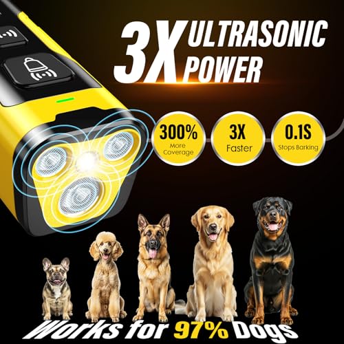 Image of YUYQA Dog Bark Deterrent Device, 3X Ultrasonic Anti Barking, 6 Training Modes 23 FT Range Barks No More Indoors Outdoors Behavior Correct Safe & Humane Rechargeable Compact Bark Control for Dogs