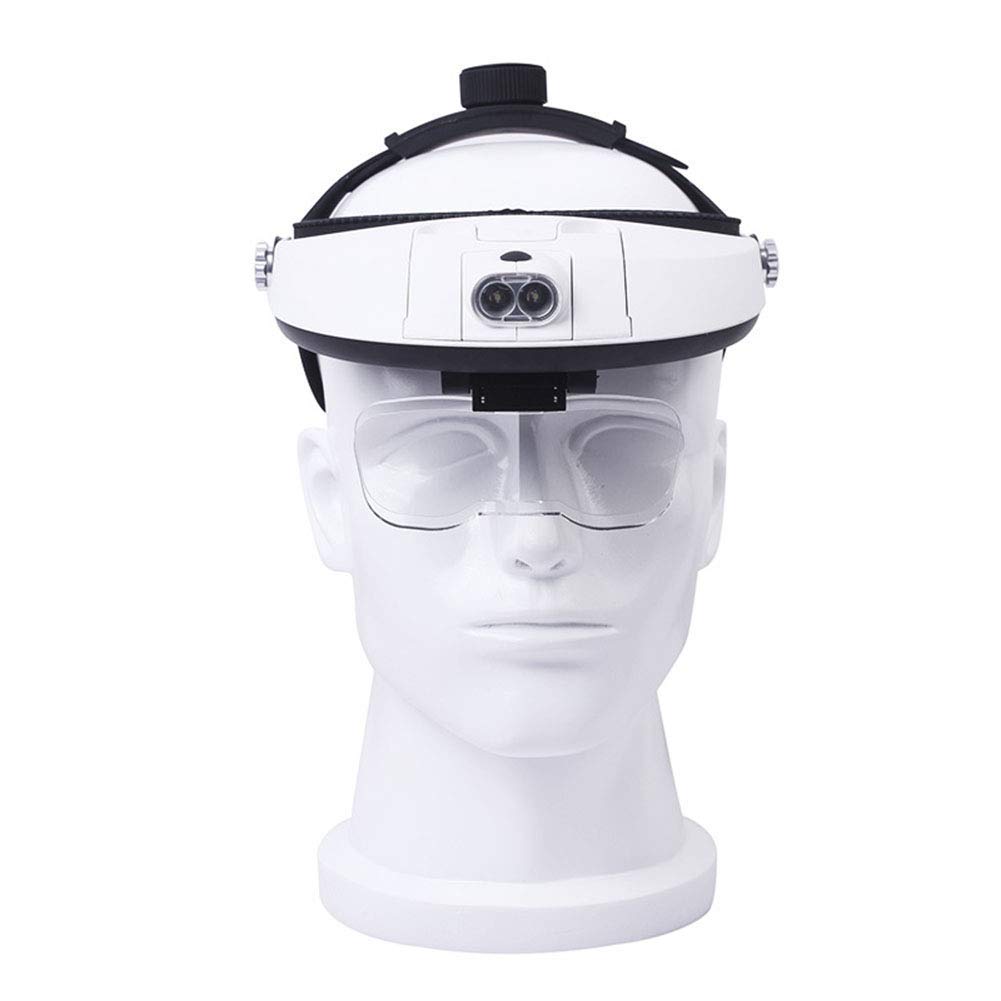 Lupa, lupa de diadema con 2 luces LED, lupa de lectura manos libres montadas en la cabeza, joyero, lupa de reloj, 5 lentes reemplazables,