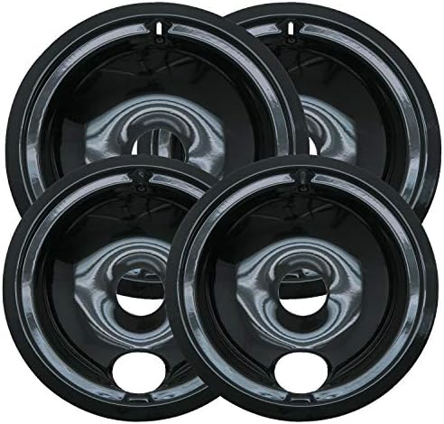 Range Kleen P119204XN 4 Pack Style B Black Porcelain Drip Bowls 2 Small 6 Inch and 2 Large 8 Inch