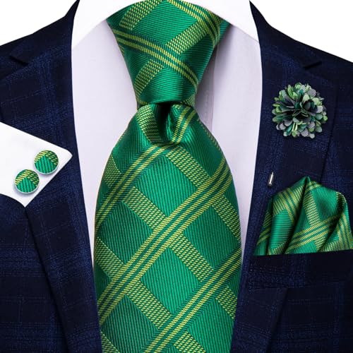 Image of Hi-Tie Mens Paisley Floral Striped Ties Set Silk Necktie and Lapel Pin for Men Pocket Square Cufflinks Set Business Wedding