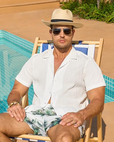 DEMEANOR Mens Short Sleeve Button Down Shirts Textured Linen Shirts for Men Casual Button Up Summer Beach Shirt Vacation3