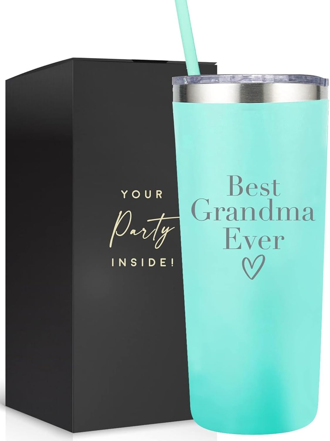 Your Dream Party Shop Best Grandma Gifts Tumbler - Stainless Steel 22 Oz Mint Green Best Grandma Ever Tumbler with Straw and Lid - Ideal Mothers Day Gift, Coffee & Water Bottle - Grand Ma Cup