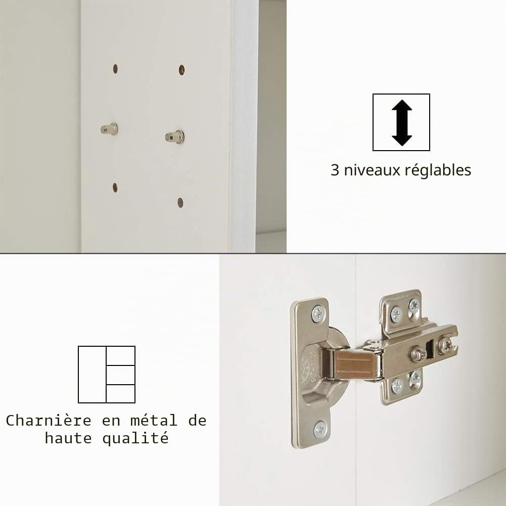 CLIPOP Armoire à Miroir Murale, Armoire de Salle de Bain avec Miroir, 3 Étagères Ouvertes et Étagère Réglable, pour Buanderie, Chambre, Salon