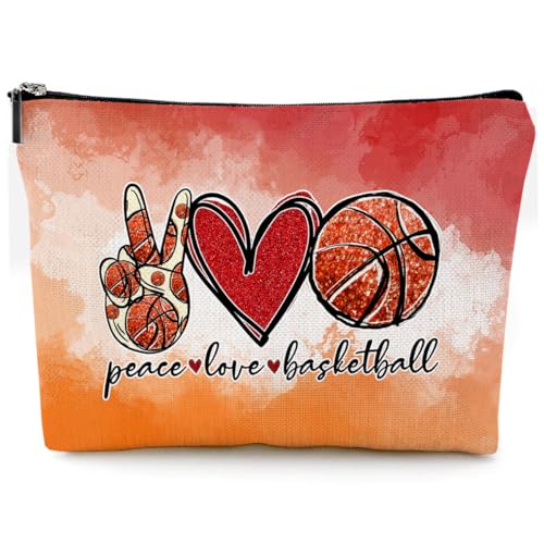 Givotin Cosmetic Bags for Women Cute Makeup Bag for Purse Canvas Travel Toiletry Bag Funny Zipper Pouch-Peace Love Basketball Makeup Bags