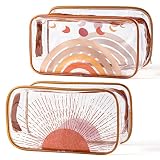 Y1tvei 2Pcs Boho Rainbow Sunshine Clear PVC Makeup Bag Brown Rainbow Boho Plastic Cosmetic Toiletry