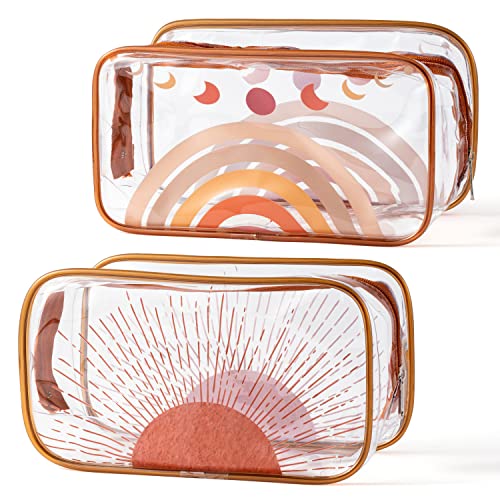 Y1Tvei 2Pcs Boho Rainbow Sunshine Clear Pvc Makeup Bag Brown Rainbow Boho Plastic Cosmetic Toiletry Bag Transparent Zipper Makeup Case Portable Waterproof Clutch Purse Travel Organizer For Women Girls #TOP4