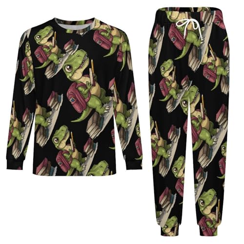 Dinosaur Book Mens Pajamas Set Long Sleeve Sleepwear Pjs Set Shirts And Bottoms Sleep Sets Loungwear4