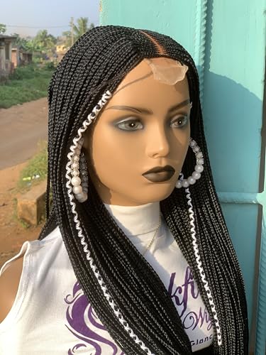 Handcrafted Braided Wig, Black Long Braids, Cornrow Pattern,