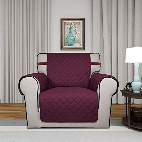 Image of PureFit Reversible Quilted Sofa Cover, Water Resistant Slipcover Furniture Protector, Washable Couch Cover with Non Slip and Elastic Straps for Kids, Dogs, Pets (Chair, Wine /Beige)