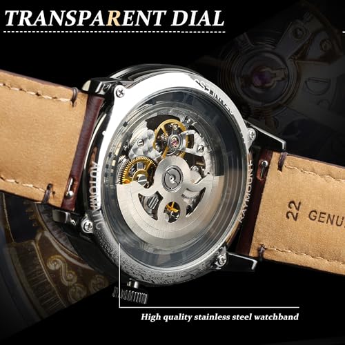 Image of FORSINING Men's Automatic Watch with Mechanical Movement, Skeleton Dial and Leather Band