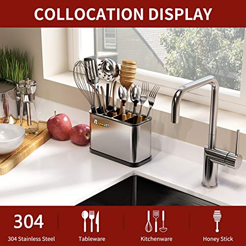image for Utensil Holder, Boosiny Sturdy Stainless Steel Weighted Kitchen Base, 
