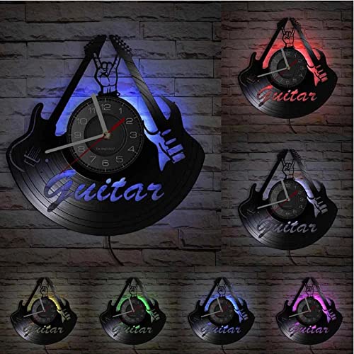 Chitarre elettriche Retro Rock And Roll Disco in Vinile Orologio da Parete Band Music Studio Decor Disco in Vinile Craft Design Moderno Orologio a Tempo
