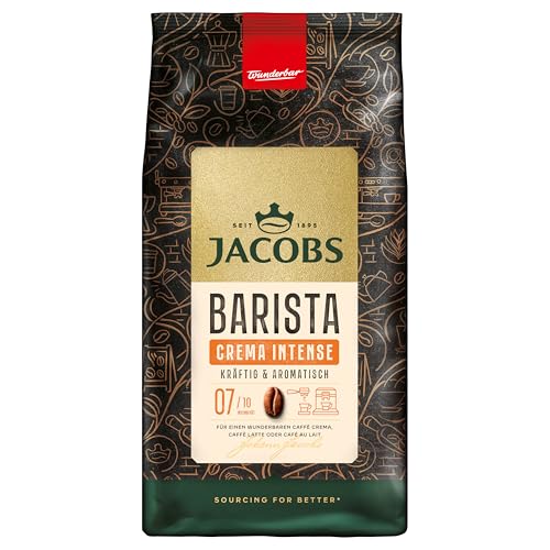 Jacobs Kaffeebohnen Barista Crema Intense, intensiv mit dunkler Schokolade & Pekannuss, geröstet in Bremen, Intensität 7/10, Kaffee ganze Bohnen, 1 kg