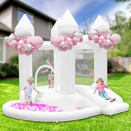 Castillo Hinchable Blanco con Tobogán para Niños, hasta 140 kg
