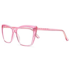 AMOMOMA Trendy TR90 Oversized Blue Light Reading Glasses Women,Stylish Square Cat Eye Glasses AM6031 Crystal Pink 1.75 x