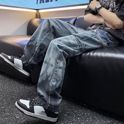 Baggy Jeans Men Graphic Flame Y2K Denim Pants Men Open Bottom Streetwear for Skater Jeans with Side Pockets3