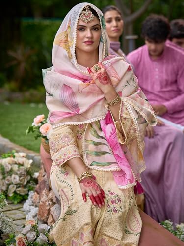 Image of INDO ERA Women's Off White Silk Blend Embroidered Straight Kurta Pant And Dupatta Set (IEOUT6962)