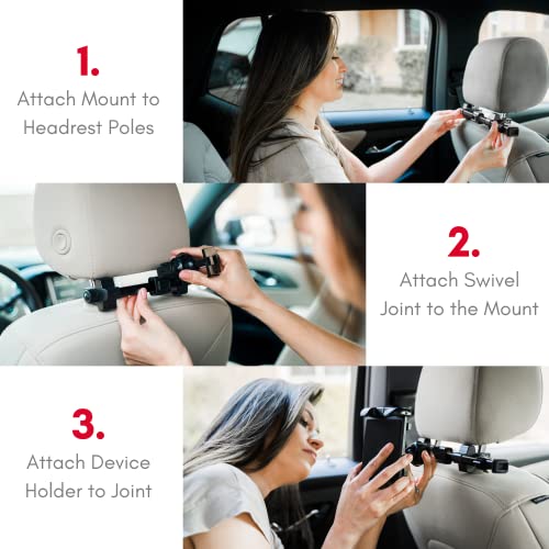 Macally Tablet Holder for Car Headrest - Adjustable iPad Headrest Mount for Car - Super Secure Car iPad Holder Backseat Kids - Fits All 4.7-12.9" Back Seat Devices (iPad Pro/Air/Mini, Nintendo Switch)