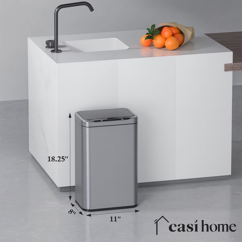 6.6 Gallon Motion Sensor Trash Can - Automatic Touchless Garbage Can - Rectangular Stainless Steel Trash Can for Home Office Kitchen Bedroom Living Room (Silver)