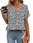Zeagoo Tops for Women UK Summer Blouses Casual Soft Short Sleeve Tunic Tops Elegant Ladies Blouse Floral Chiffon Double Shirts B-Black Floral XXL