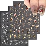 TailaiMei Valentine's Day Star Moon Nail Stickers, Self-Adhesive Golden Heart Nail Art Decals for DI