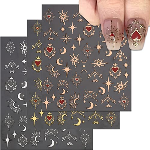 Tailaimei Valentine's Day Star Moon Nail Stickers, Self-Adhesive Golden Heart Nail Art Decals For Diy Nail Decorations (3 Sheets) #TOP19