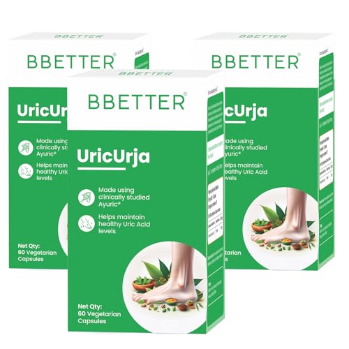 Image of BBETTER UricUrja - Lab Tested Ayurvedic Medicine for Uric Acid Levels Management | Supports Kidney Health | Gout Pain Relief Medicine | 180 Capsules for Healthy Uric Acid Levels