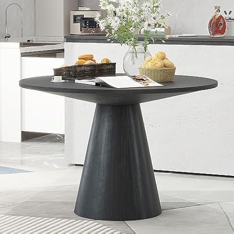 P PURLOVE Round Dining Table,Farmhouse Style Round Dining Table,Minimalist Elegant Wood Round Kitchen Table for Kitchen Room,Black Cover