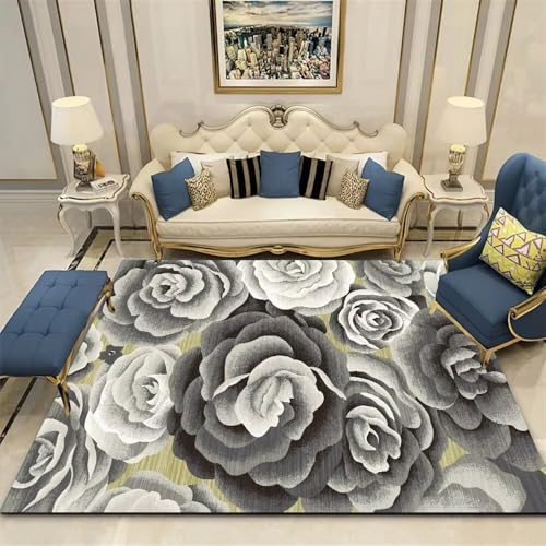 Grand tapis enfant gris 60x110cm floral pour sécuriser la chambre ado