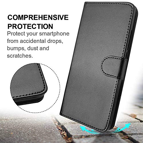 SDTEK Coque Compatible avec Alcatel 1 (2019-2021), Etui Housse Portefeuille Cuir Flip Case Pochette Magnétique (Noir)