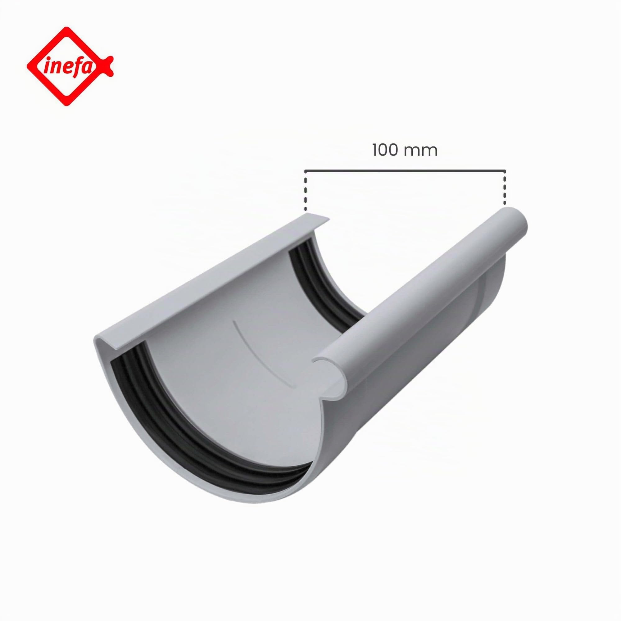 INEFA Rinnenverbinder halbrund NW100 100mm Grau Dachrinnenverbinder aus PVC für Regenrinne, Dachrinnen Reparaturset Kunststoff, Plastikdachrinnen Abdichten, Stecksystem, Montage Ersatzteil