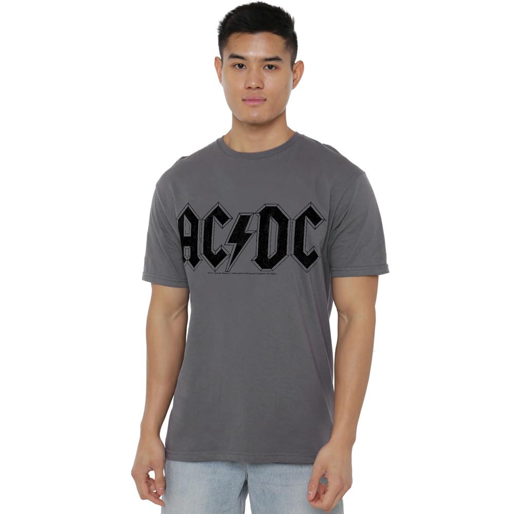 ACDC Worn Logo Unisex T Shirt, Charcoal, Small