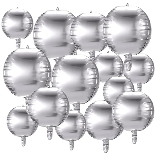14 Stück Weihnachten Folienballons, 22 Zoll, 15 Zoll, 10 Zolls Luftballons Silber, Riesige 4D Rund...