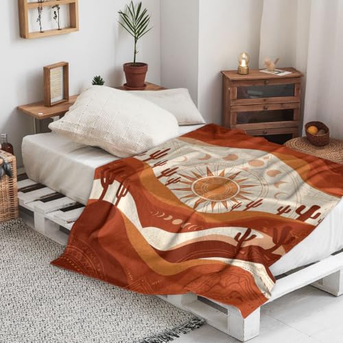 Couverture décorative bohème lune en terracotta, plaid d'exception 127x152