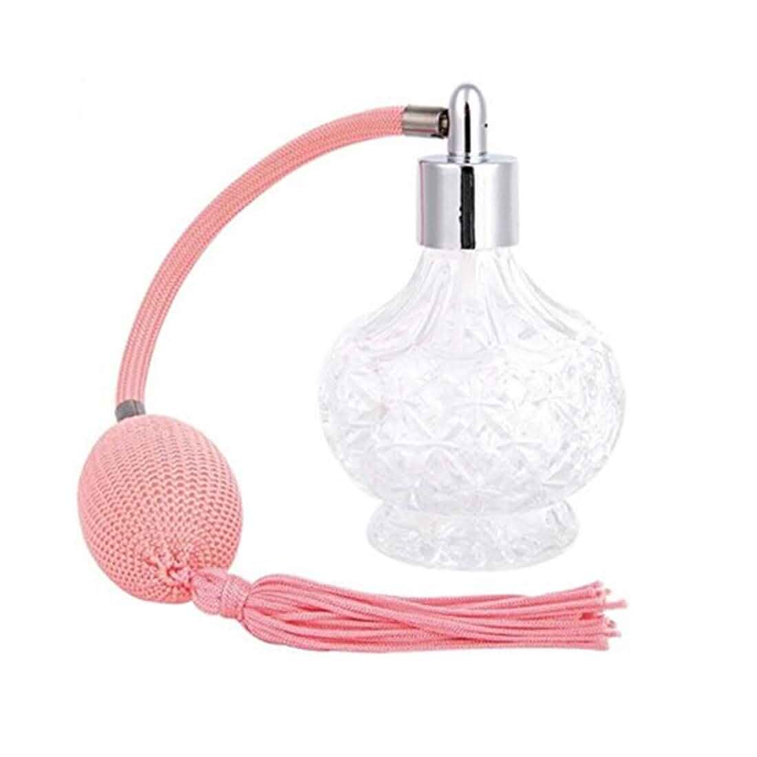 80ml Clear Crystal Vintage Style Perfume Bottle Gold Long Spray Tassels Atomizer Pump Refillable Glass Bottles Makeup Tool (Pink) Glass