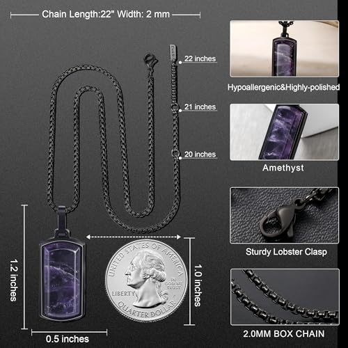Amethyst Necklace for Men Onyx/Tigers eye/Lapis Lazuli/Pendant Necklace with Adjustable Box Chian Gifts for Men Women - Image 4