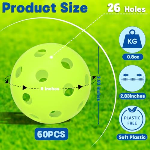 60 Pack Practice Baseballs For Hitting, 2.8 Inch Plastic Soft Baseballs for Practice Lightweight Soft Ball With Net Bag, Hollow Training Softball for Indoor Outdoor Sport Pitching Batting, Green - image 2