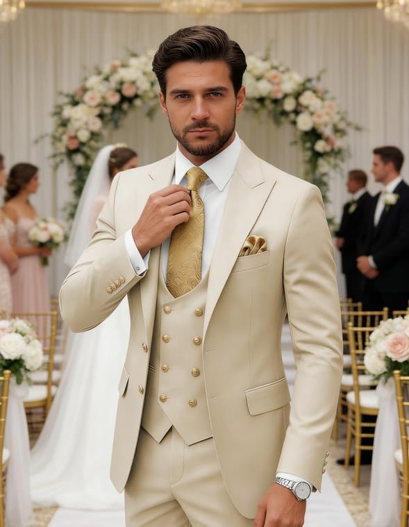 Wangyue 3 Piece Men's Suits Slim Fit Suits for Men Wedding Prom Tuxedo Suits Formal Business - Image 5