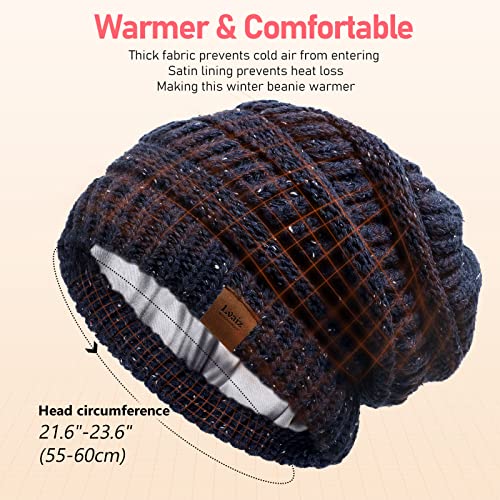 Winter Satin Lined Beanie Hats For Women Men Warm Oversized Slouchy Knitted Skull Cap With Satin Silk Lining For Natural Hair #TOP1