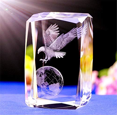Crystal Glass Bald Eagle Statues and Figurines,3d Laser Etched Crystal Eagle Decor Art,Animal Crystal Glass Cube Engraving Ornament Eagle Sculpture Gifts With Gift Box (30 * 30 * 40mm)