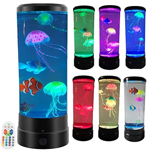 Jellyfish Lamp Fish Lava Lamp Jellyfish Tank USB LED Night Light Mood Lamp Home Office Decor 16 Color Changing with Remote Control Gifts for Kids Adults