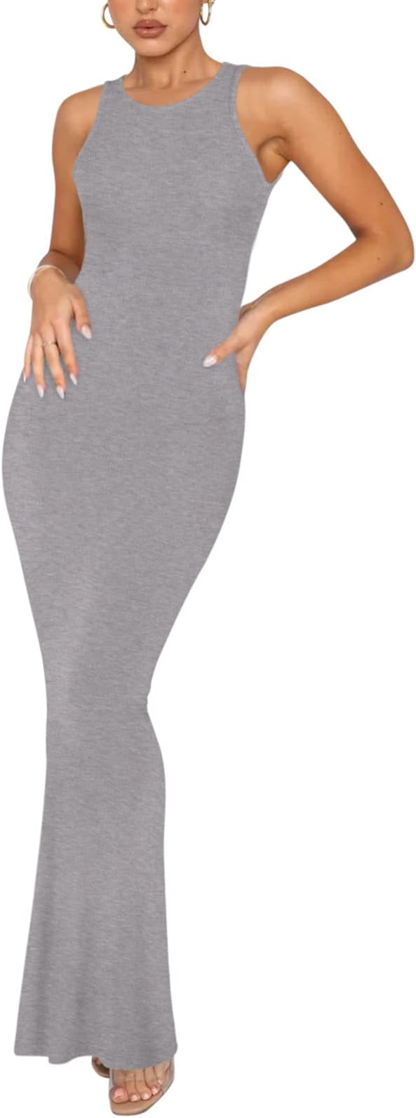 REORIAWomen's Summer Sexy Lounge Tank Long Dress Elegant Sleeveless Halter Neck Bodycon Maxi Dresses