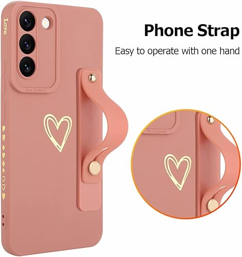 Miniatura 5 de Fiyart Funda para Galaxy S22 5G, diseño de corazones de amor, funda protectora delgada con soporte, correa para la muñeca, protección para la
