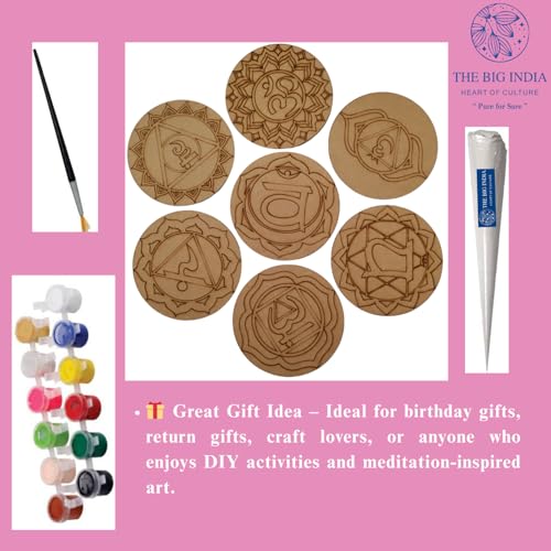 Image of Mandala Tea Coaster | Set of 6 | DIY Painting Craft for Adults & Kids | 7 Chakra Premarked Round Tea Coaster Kit