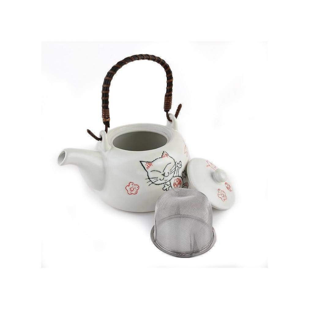 lachineuse - Service à Thé Japonais Maneki Neko - Avec Théière & 5 Tasses en Porcelaine - Théière avec Filtre Infuseur - Idée Cadeau Japon Chat Kawaii pour Anniversaire, Noël - Vaisselle Asiatique